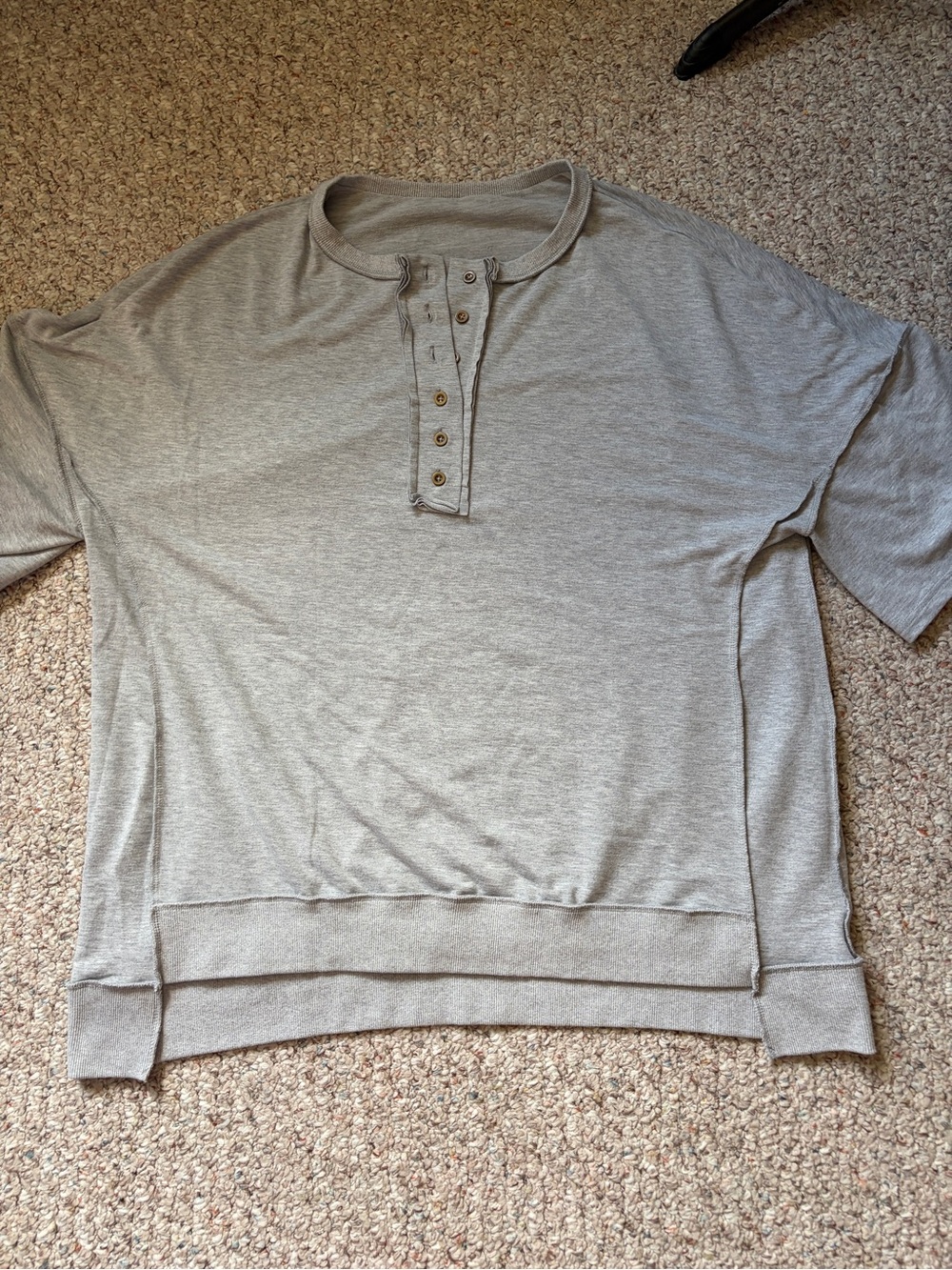 Solid gray Short Sleeve 1/2 Button Top 2XL boho oversized exposed seam